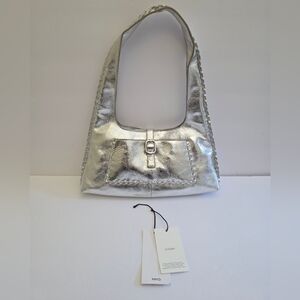 Mango Metallic Silver Leather Shoulder Bag